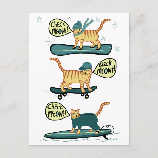 Check Meowt. Skateboard Surfer Snowboard Tabblad C Briefkaart (Voorkant)
