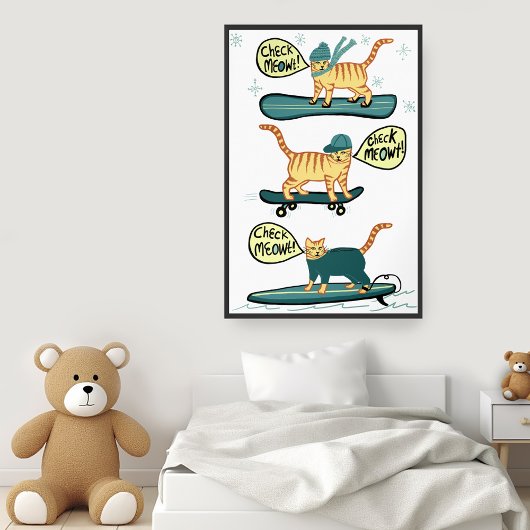 Check Meowt. Skateboard Surfer Snowboard Tabblad C Poster