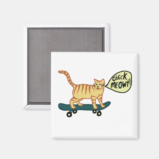 Check Meowt. Skateboarding Tabby Cat Magneet (Voorkant / Achterkant)