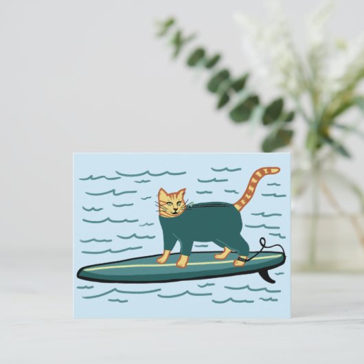Check Meowt. Surfer Tabby Cat AANPASSEN IT Briefkaart (Staand voorkant)
