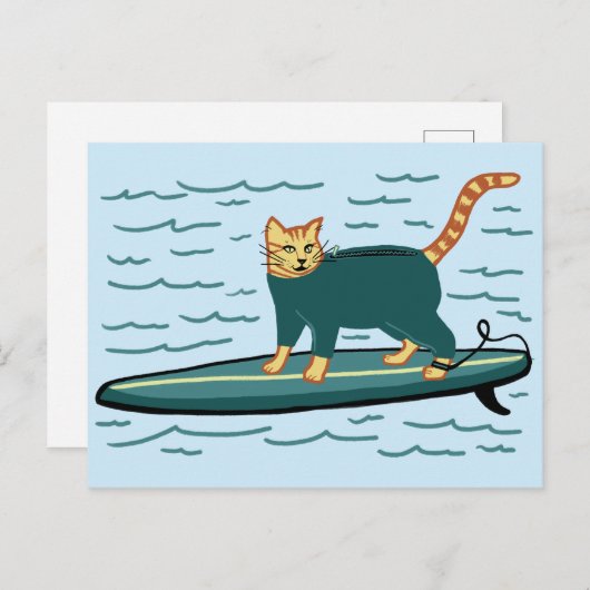 Check Meowt. Surfer Tabby Cat AANPASSEN IT Briefkaart (Voorkant / Achterkant)