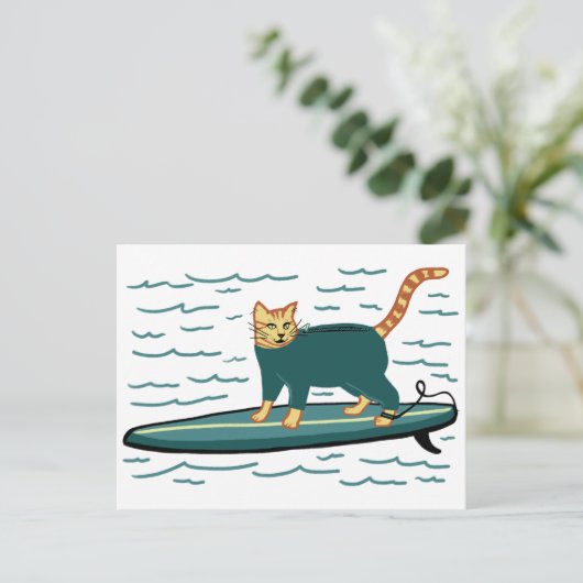 Check Meowt. Surfer Tabby Cat AANPASSEN IT Briefkaart (Staand voorkant)