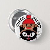 CHECK MEOWT! Zwarte Cartoon Kat met Sock Monkey Ho Ronde Button 5,7 Cm (Voorkant /achterkant)