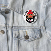 CHECK MEOWT! Zwarte Cartoon Kat met Sock Monkey Ho Ronde Button 5,7 Cm (In situ)