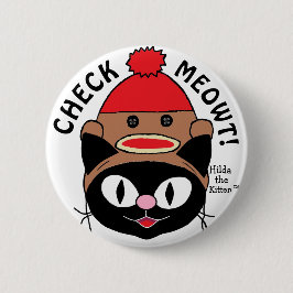 CHECK MEOWT! Zwarte Cartoon Kat met Sock Monkey Ho Ronde Button 5,7 Cm
