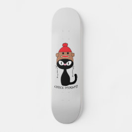 Check Meowt Zwarte Kat Met Sock Monkey Hoed Persoonlijk Skateboard