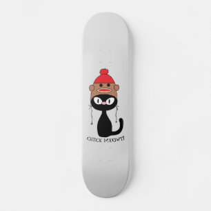 Check Meowt Zwarte Kat Met Sock Monkey Hoed Persoonlijk Skateboard