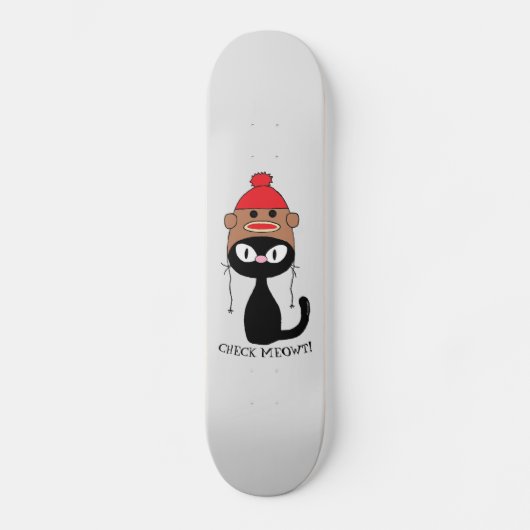 Check Meowt Zwarte Kat Met Sock Monkey Hoed Persoonlijk Skateboard (Voorkant)