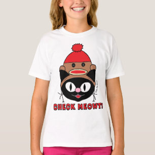 CHECK MEOWT! Zwarte Kat met Sock Monkey Hoed T-shirt