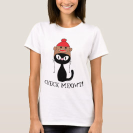 CHECK MEOWT! Zwarte Kat Met Sock Monkey Hoed T-shirt