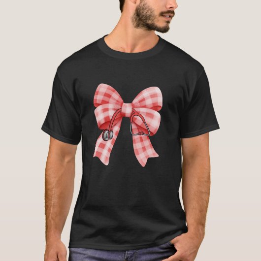 Check Nurse Coquette Bow Stethoscope Nursing Medic T-shirt (Voorkant)