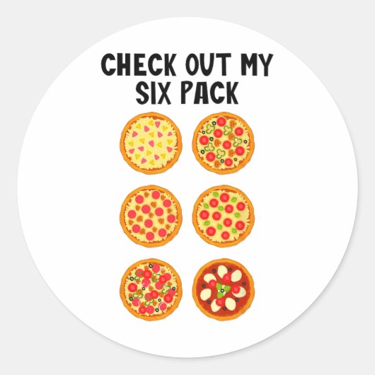 Check Out My Six Pack Grappige Pizza Ronde Sticker (Voorkant)