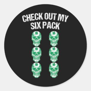 Check Out My Six Pack St Patricks Day Skull Shamro Ronde Sticker