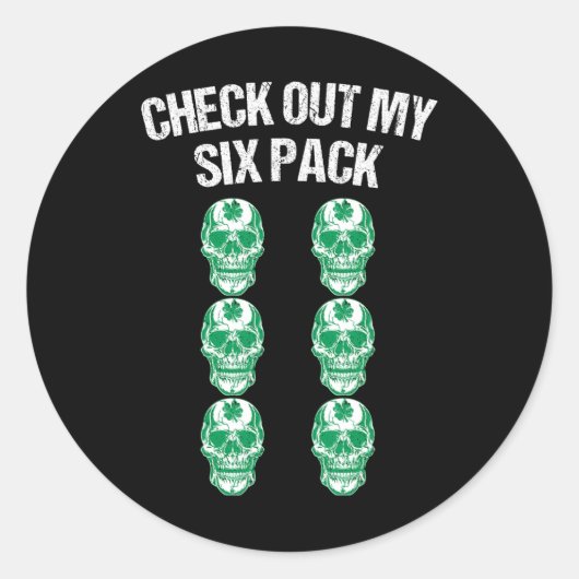 Check Out My Six Pack St Patricks Day Skull Shamro Ronde Sticker (Voorkant)