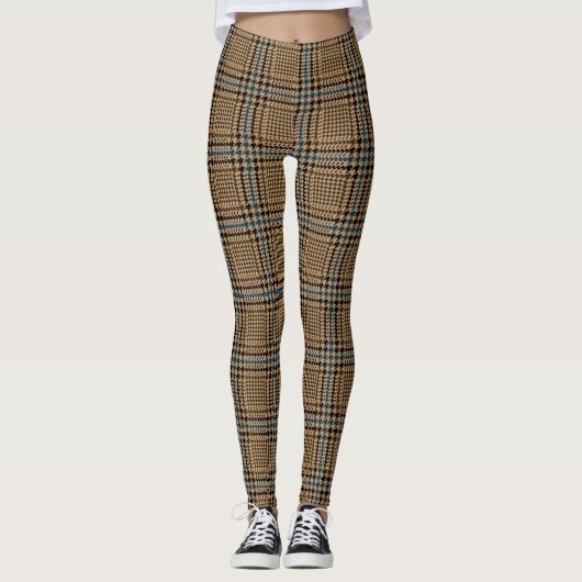Check Patroon van bruin en blauw Leggings (Voorkant)