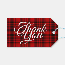 Check Plaid Dank je wel Zwart Rood Wit Typografie Cadeaulabel