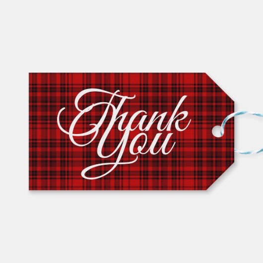 Check Plaid Dank je wel Zwart Rood Wit Typografie Cadeaulabel (Voorkant (Horizontaal))