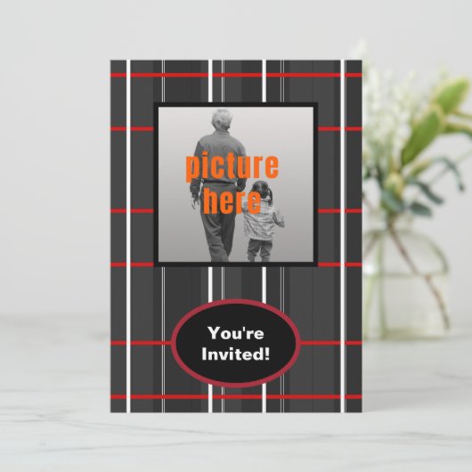 Check Plaid Wit Rood Zwart Verjaardagsfeestje Even Kaart (Staand voorkant)