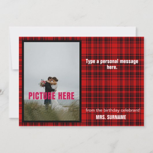 Check Plaid Witte Typografie Foto Verjaardag (Achterkant)