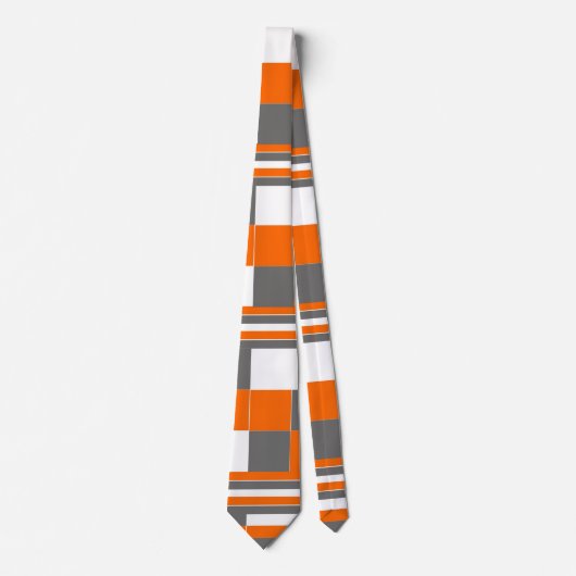 Check Stripe Oranje Grey Cool Summer Patroon Stropdas (Voorkant)