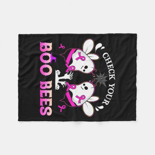 Check Your Boo Bees Funny Breast Cancer Halloween  Fleece Deken (Voorkant (Horizontaal))