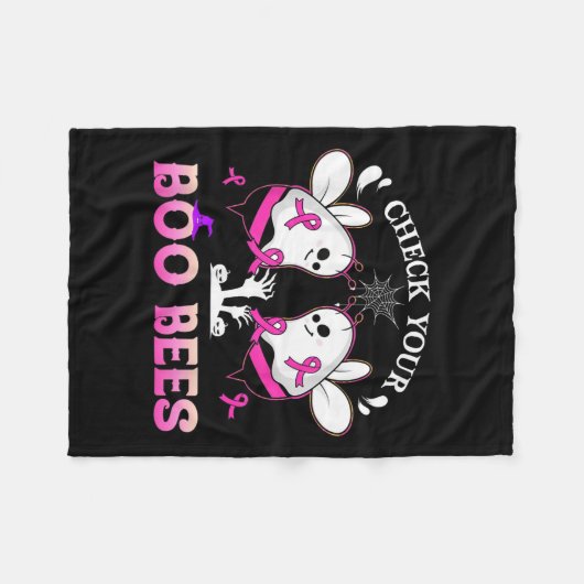 Check Your Boo Bees Funny Breast Cancer Halloween  Fleece Deken (Voorkant (Horizontaal))