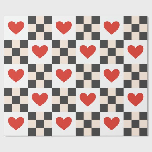 Checkboard Hearts Cadeaupapier (Vlak)
