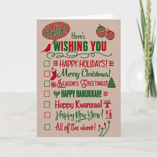 Checkbox kiest Uw Vakantie Feestdagen Kaart (Voorkant)