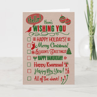 Checkbox kiest Uw Vakantie Feestdagen Kaart