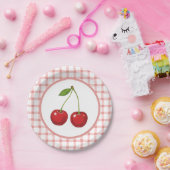Checked Paper Plates with Cherries for Parties Papieren Bordje (Feest)