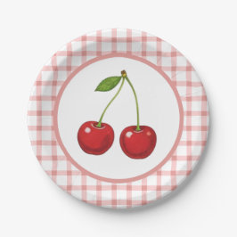 Checked Paper Plates with Cherries for Parties Papieren Bordje