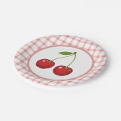 Checked Paper Plates with Cherries for Parties Papieren Bordje (Gekanteld)