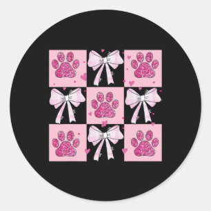 Checked Paw Dog Valentijn Coquette Ronde Sticker