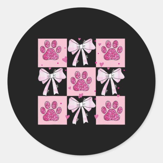 Checked Paw Dog Valentijn Coquette Ronde Sticker (Voorkant)