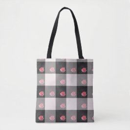 Checked Pink Roses Tote Bag