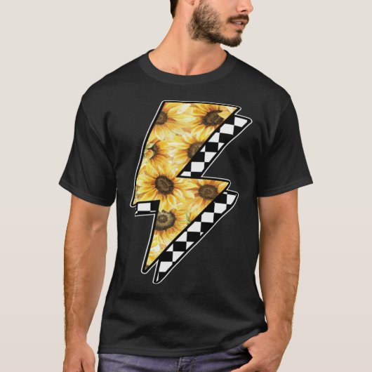 Checked Sunflower Lightning Chess Board T-shirt (Voorkant)
