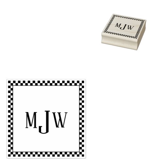 Checker Board Lijst Monogram Rubber Stamp Rubberstempel (Gestempeld)