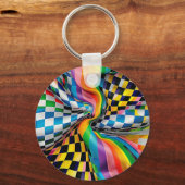 Checker Board Rainbow Patroon Digitale Kunst Sleutelhanger (Voorkant)