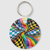 Checker Board Rainbow Patroon Digitale Kunst Sleutelhanger (Achterkant)