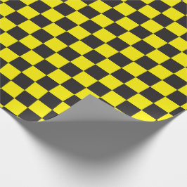 Checker Checkerboard met zwarte & [geel] Cadeaupapier
