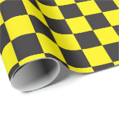 Checker Checkerboard met zwarte & [geel] Cadeaupapier (Rol Hoek)