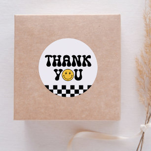 Checker Happy Face Verjaardag Bedankt Ronde Sticker