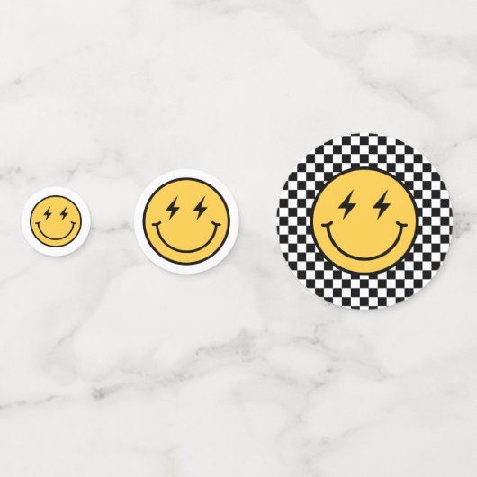 Checker Happy Face Verjaardag Confetti (Voorkanten)