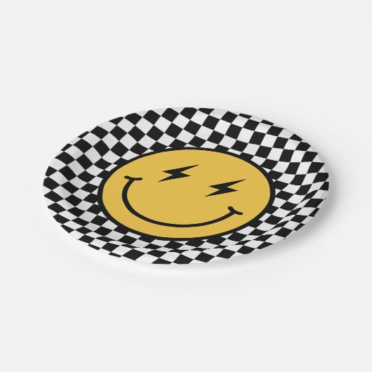 Checker Happy Face Verjaardag Papieren Bordje (Gekanteld)