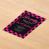 Checker heet roze zwart wit Lets party Sweet 16 Acryl Uitnodigingen (Laagn)