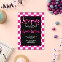 Checker hot roze wit zwart Lets party Sweet 16