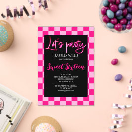 Checker licht roze zwart Laten we feest vieren Swe Acryl Uitnodigingen