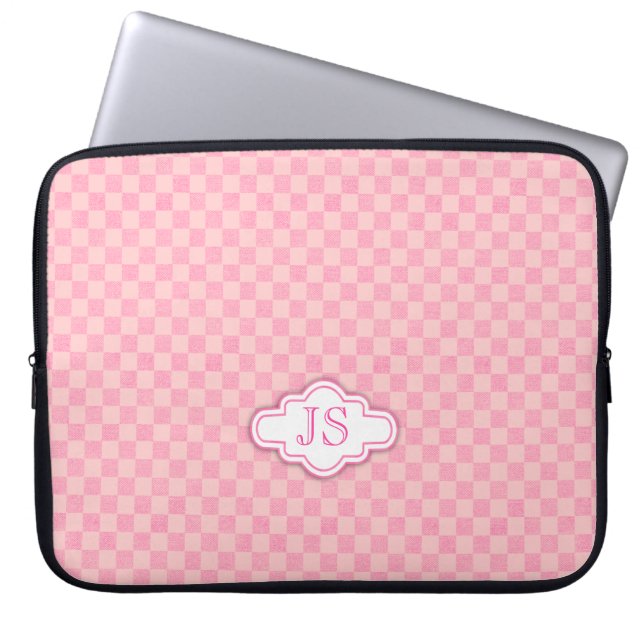 Checker lichtroze monogram laptop hoesje laptop sleeve (Voorkant)