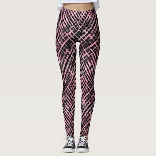 Checker Patroon -06P.Pink Zwart BG Leggings (Voorkant)