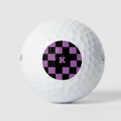 Checker Patroon Personaliseer Monogram Paarse Zwar Golfballen (Voorkant)